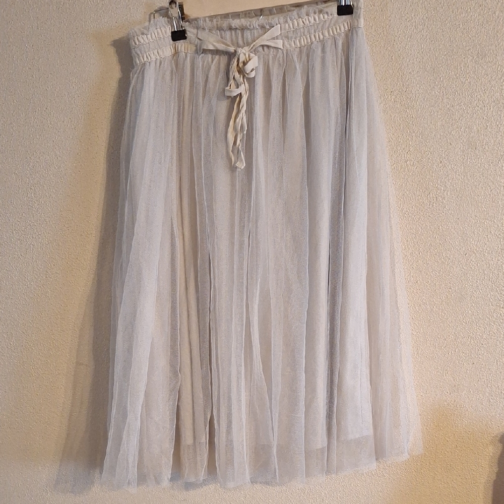 LC Lauren Conrad Green Midi A-Line Skirt with Smocked Tie Front